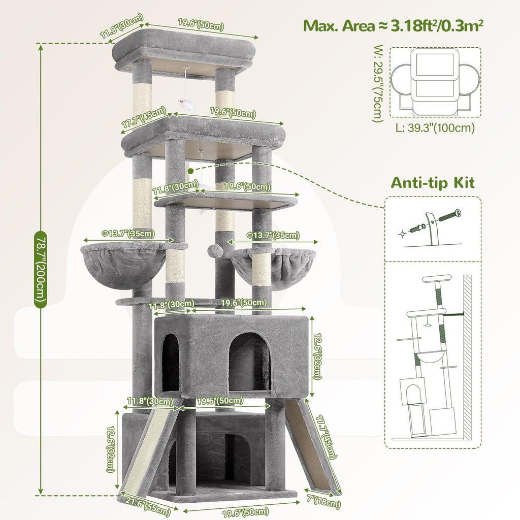 Heavy Duty Cat Tree for 20lbs Large Adult Cats, Light Grey
