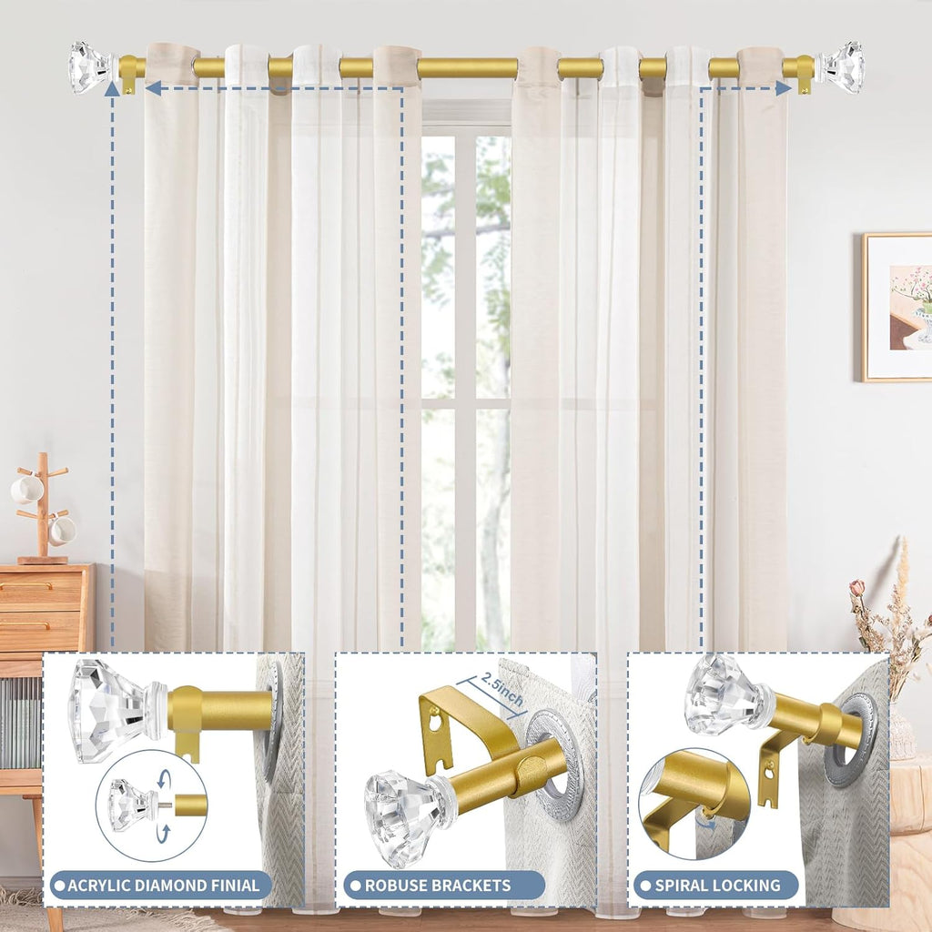 Gold Decorative Crystal Curtain Rods 18 to 45 Inch:Heavy Duty Adjustable Window Curtains Rods for Living Room Bedroom