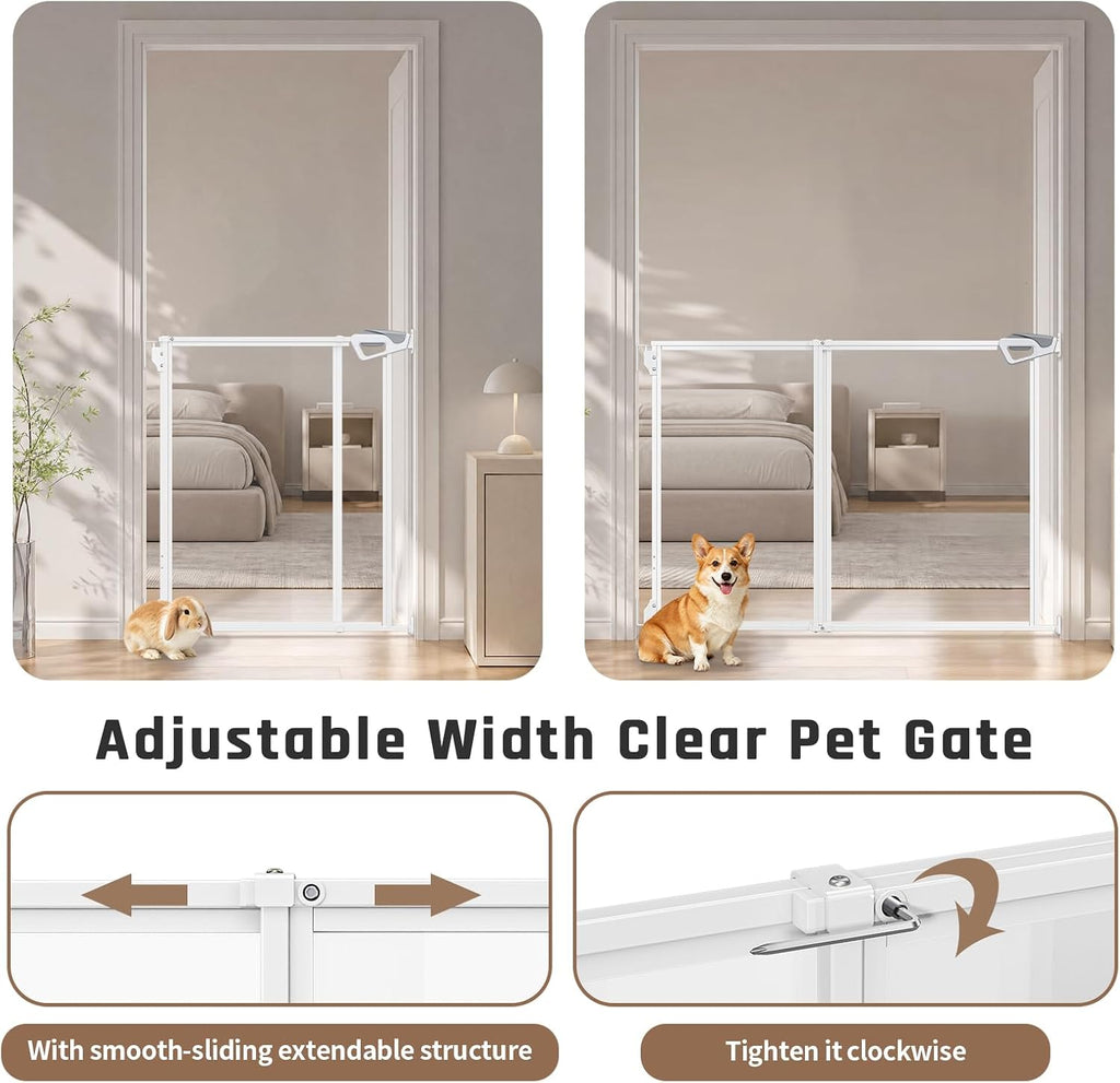 30" Tall Clear Acrylic Dog Gate, 26"-43" Wide Safty Pet Gate for Dogs Cats