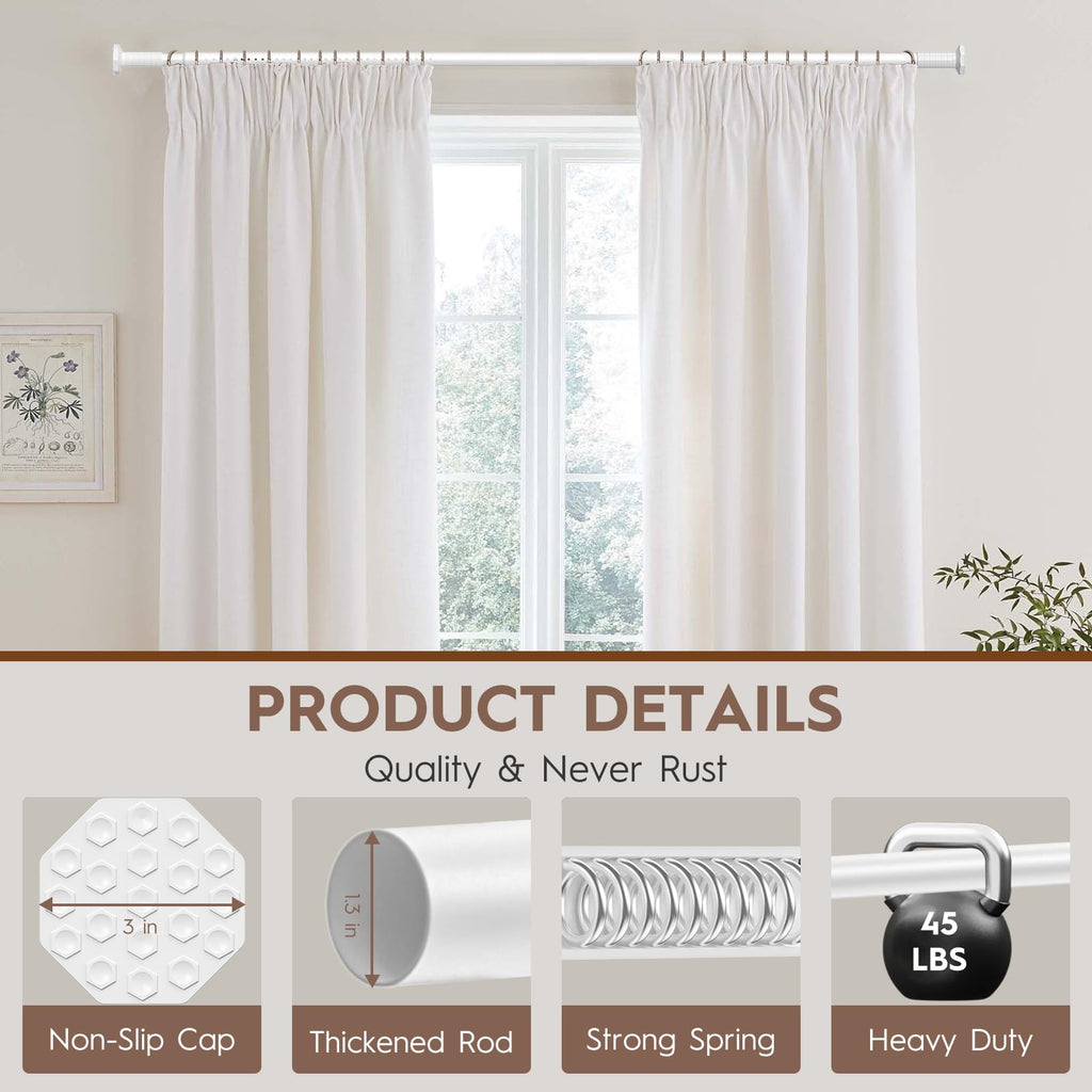 Extra Long Tension Curtain Rod No Drilling, Adjustable 51-168In, White