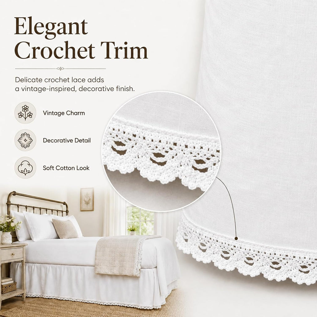 Twin Bed Skirt 18 Inch Drop White - Ruffled Dust Ruffle with Lace Trim, 100% Cotton Soft Breathable Bed Skirt for