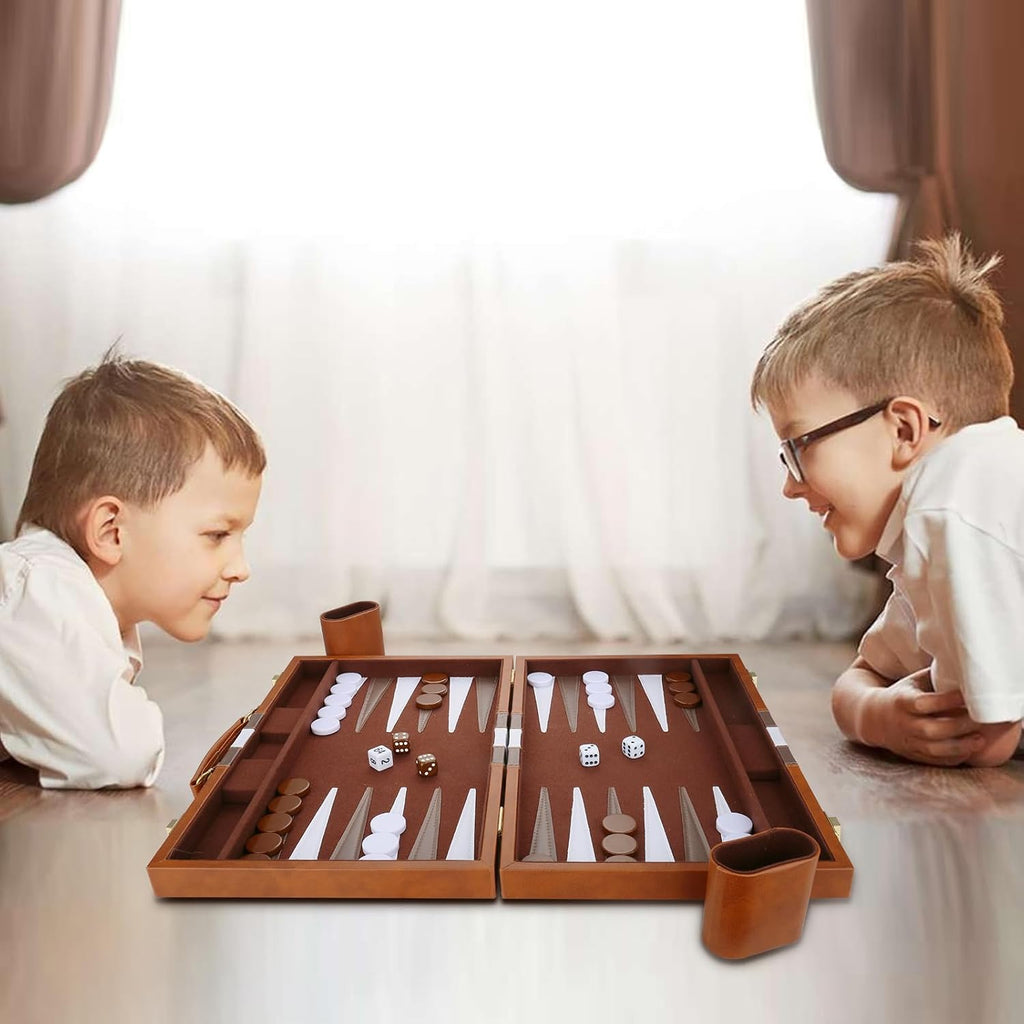 Backgammon Set - Classic Board Game with Premium PU Leather Case & Portable Travel Strategy Backgammon Game Set