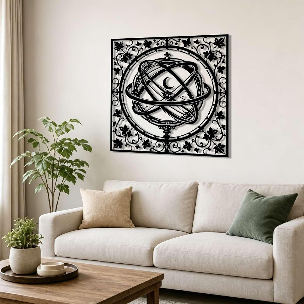 Celestial Armillary Sphere Metal Wall Art, Metal Signs, Metal Outdoor Decor, WallArt Decor, Gothic Middle Ages