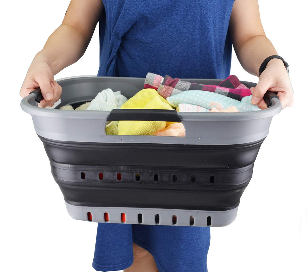 19L (5 gallon) Collapsible Super Mini 3 Handled Plastic Laundry Basket - Foldable Pop Up Storage Container/Organizer