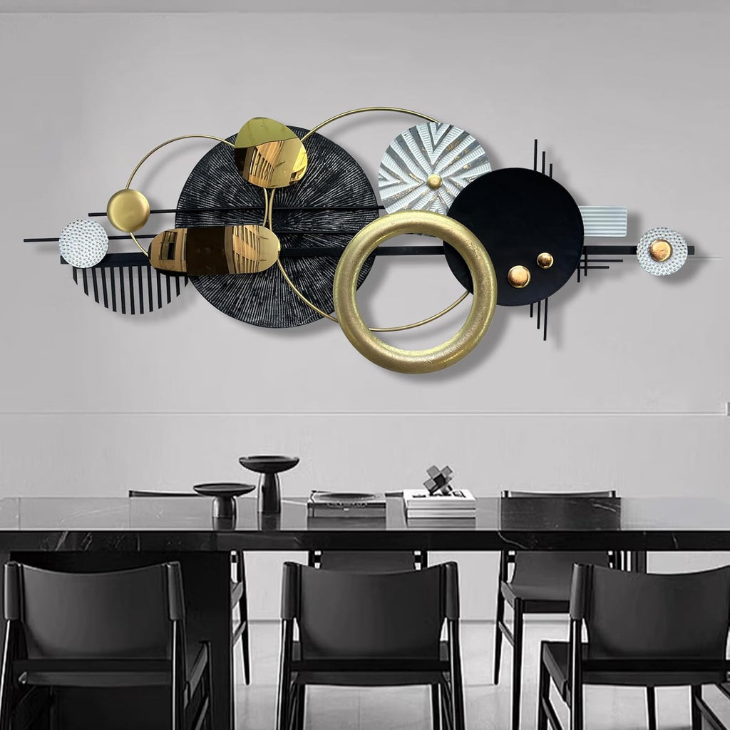 Modern Abstract Metal Wall Art, Gold Black and White Geometric Décor Art Wall Décor, Large 59×24 In 3D Textured Metal