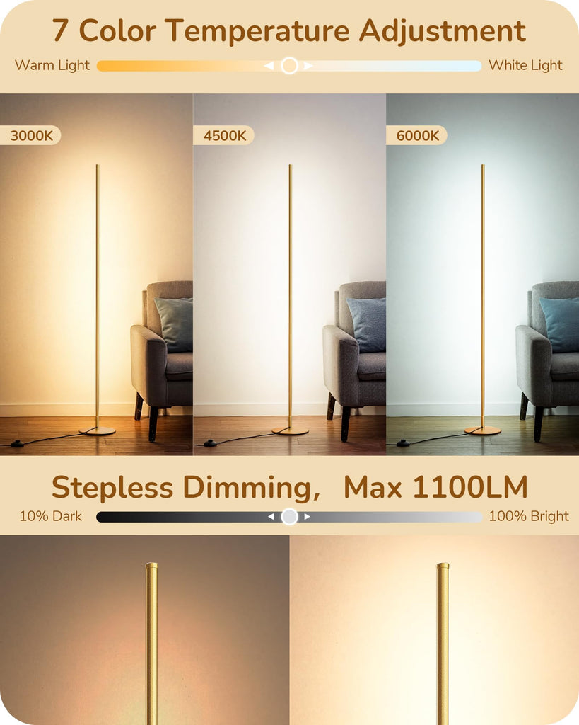 57.5" Corner Lamp with Remote & Foot Switch, Dimmable & 7CCT
