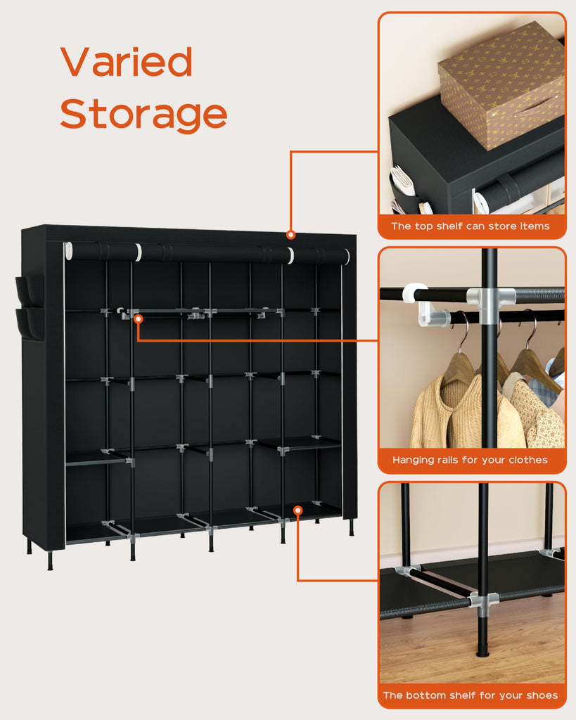 Portable Closet, 66.9 Inch Large Capacity Wardrobe Closet with Cover, Clothes Storage Organizer with Shelves and 4