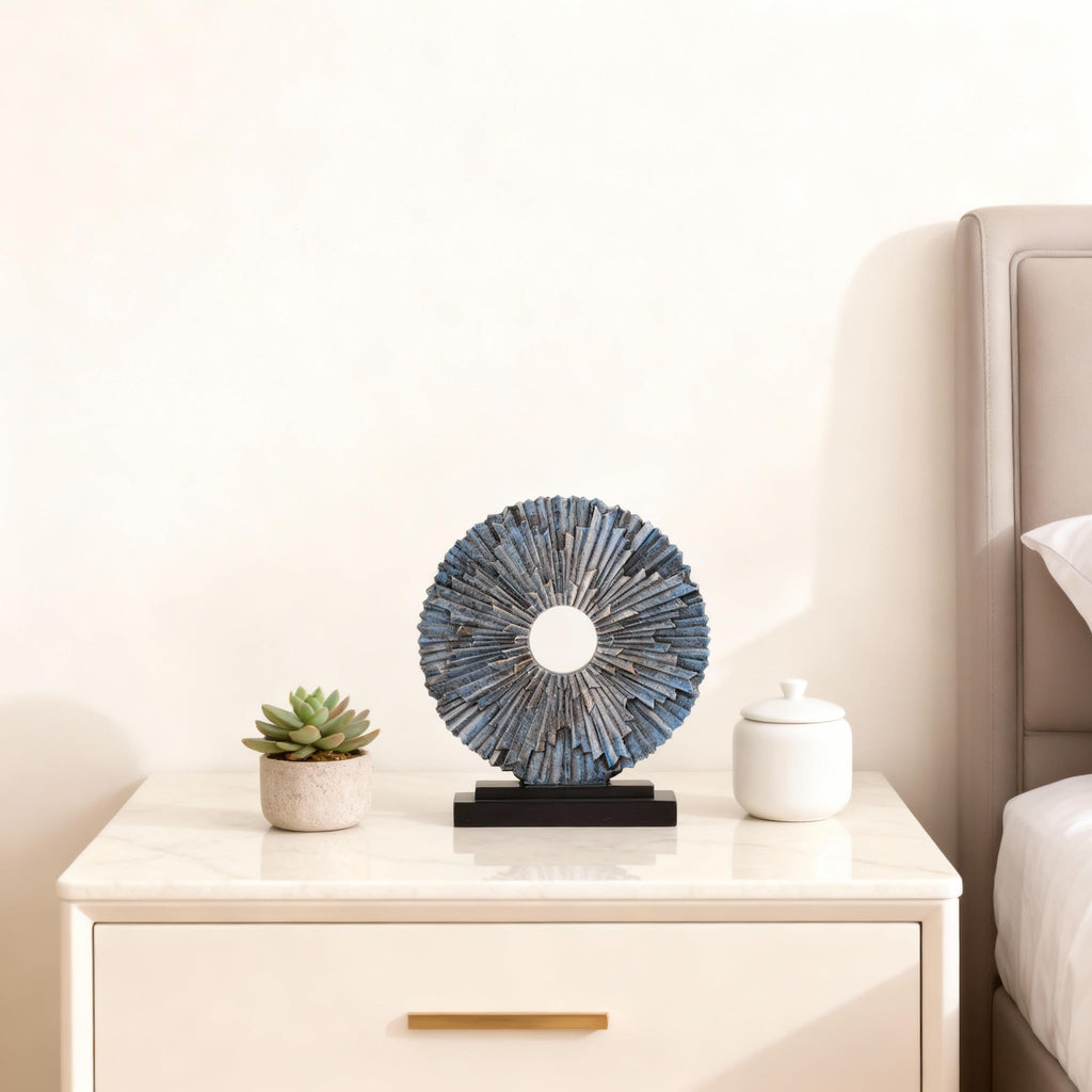 Blue Home Decor Sculpture, Unique Round line Statue, Modern Home Decor, Decorative Panel Statue tv Cabinet, Office
