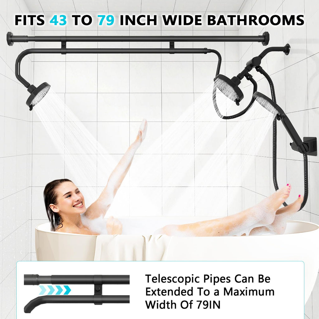 Tandem Shower Head, Dual Shower Heads for Two People & Handheld Head, Triple Shower Head High Pressure