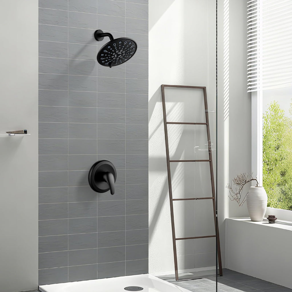 Shower Faucet Set with Valve 6 Mode Rain Head Matte Black