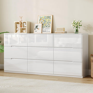 High Gloss Dresser, 60.2" Wide 9 Drawer Dresser, White