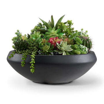 19" Dia Black Concrete Bowl Planter, Large Succulent Pot with Drain Hole