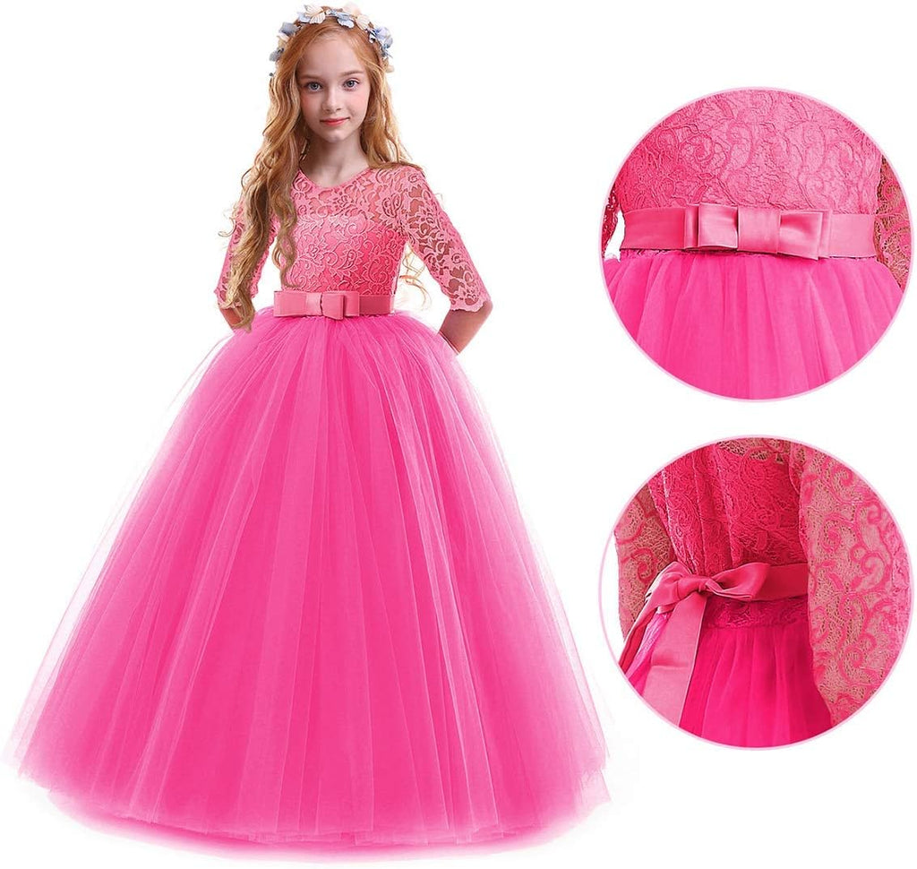 Flower Girl Dress Lace 3/4 Sleeve Wedding Princess Dress