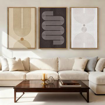 Extra Large Modern Neutral Framed Wall Art 24x36 Inch Black Abstract Canvas Wall Decor Beige Boho Geometric Artwork