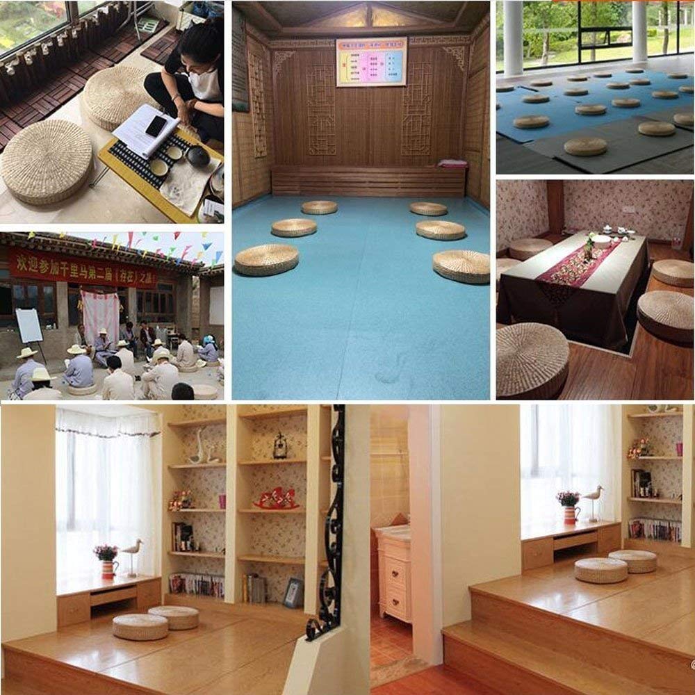 2 Pack Tatami Floor Pillow Sitting Cushion Bigger Size, Round Padded Room Floor Straw Mat for Outdoor Seat (Dia: 19.7)