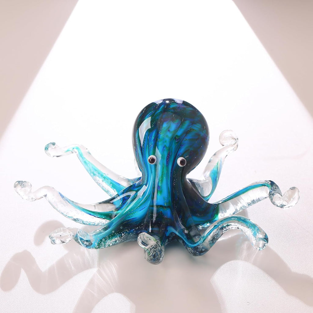 Glass Octopus Statue Home Decor, Hand Blown Glass Decor Ocean Figurines Octopus Sculpture, Murano Art Office Desk