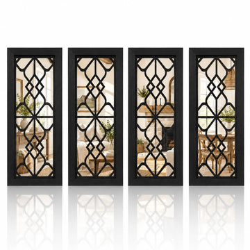 4 Set Rustic Wall Mirrors Bathroom Living Room Entryway Wood Farmhouse Rectangle Easy to Hang Framed Decorative