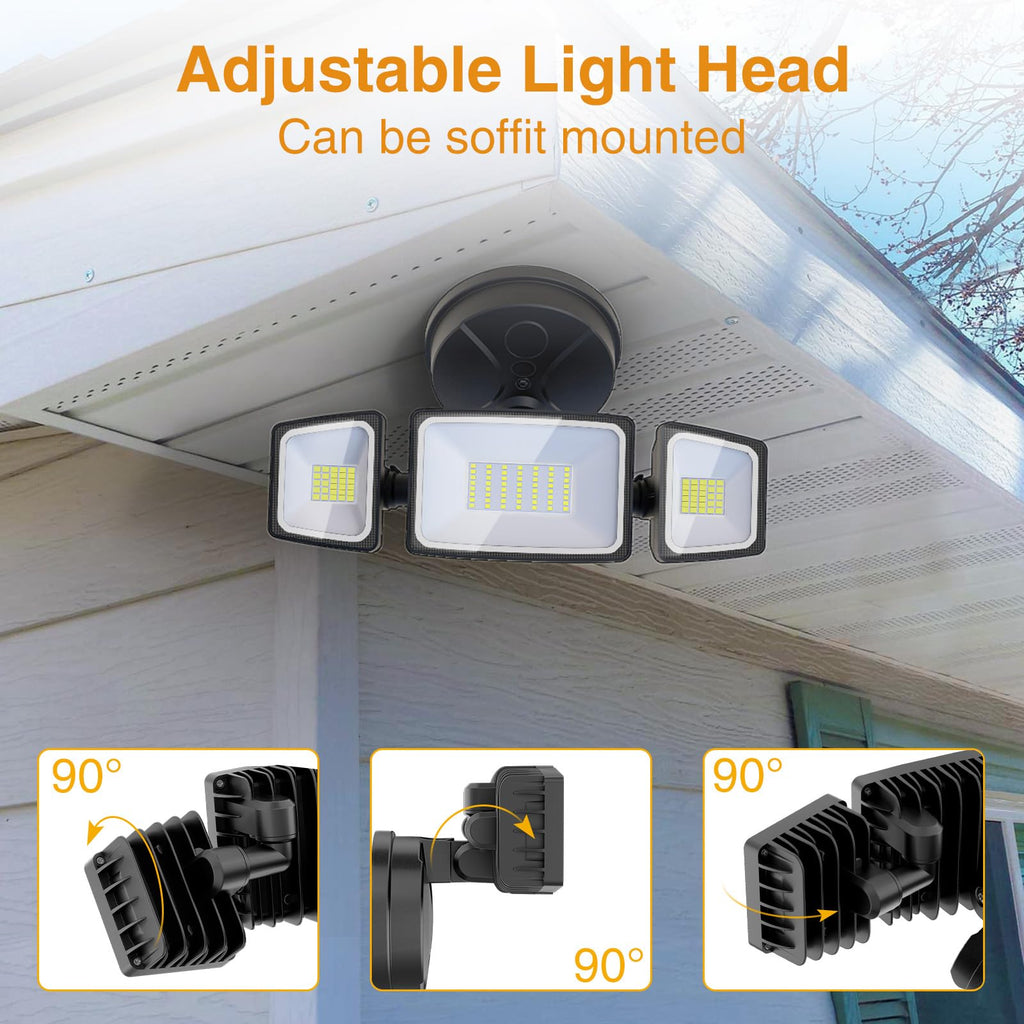 75W Flood Lights Outdoor, Brightness Security Lights Switch Controlled, 3 Adjustable Heads, IP65 Waterproof