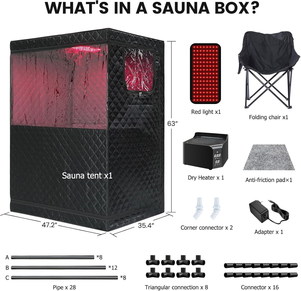 Smartamk Upgrade Portable Hot Air Sauna, 1 or 2 Person Home Sauna, 1500W & 149°F Dry Sauna Box