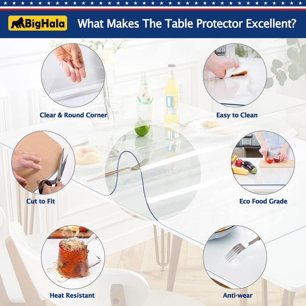 Wooden Furniture Table Protector Clear Plastic Wipeable Tablecloth Eco Thick Protective Desk Cover Clear Vinyl Dining