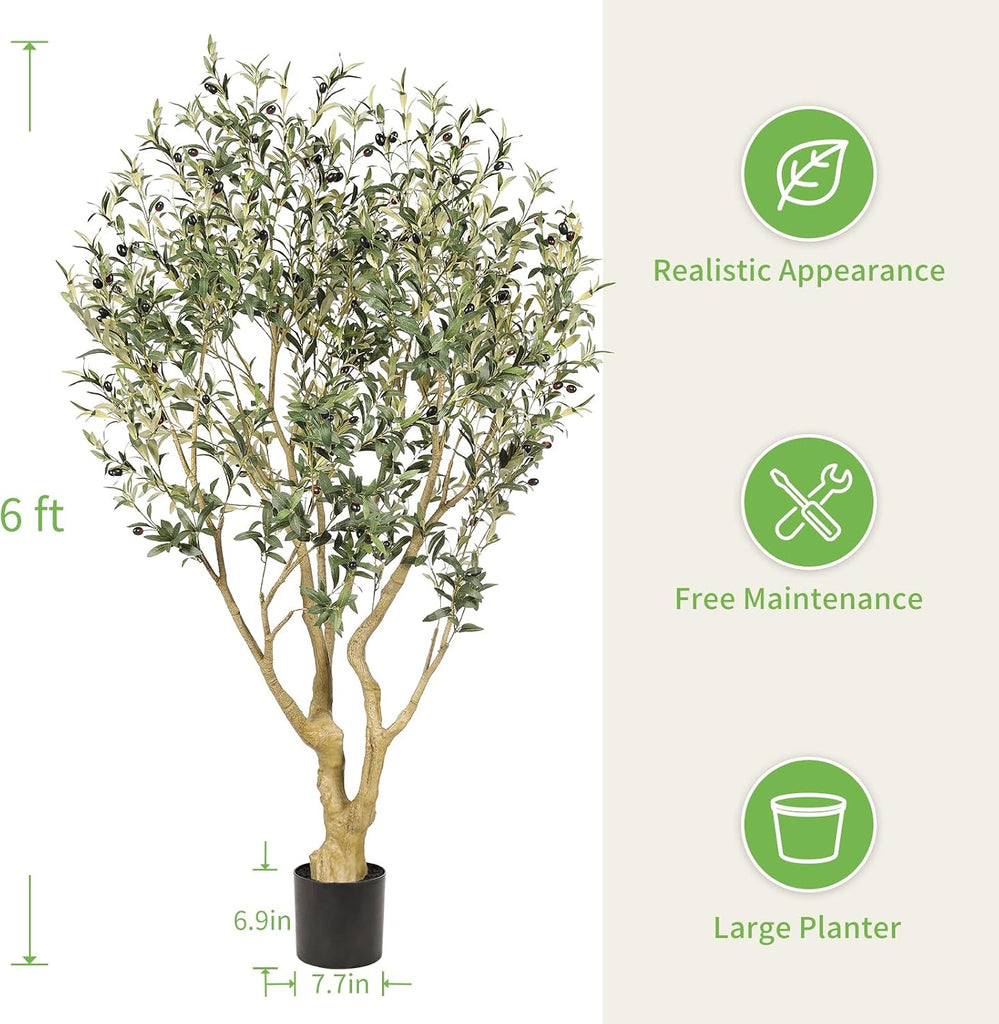 6ft Olive Tree Artificial Indoor with Thick Trunk & Realistic Leave