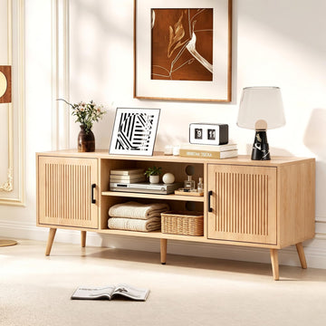 Modern TV Stand for 65 Inch TV, Oak Entertainment Center with Storage