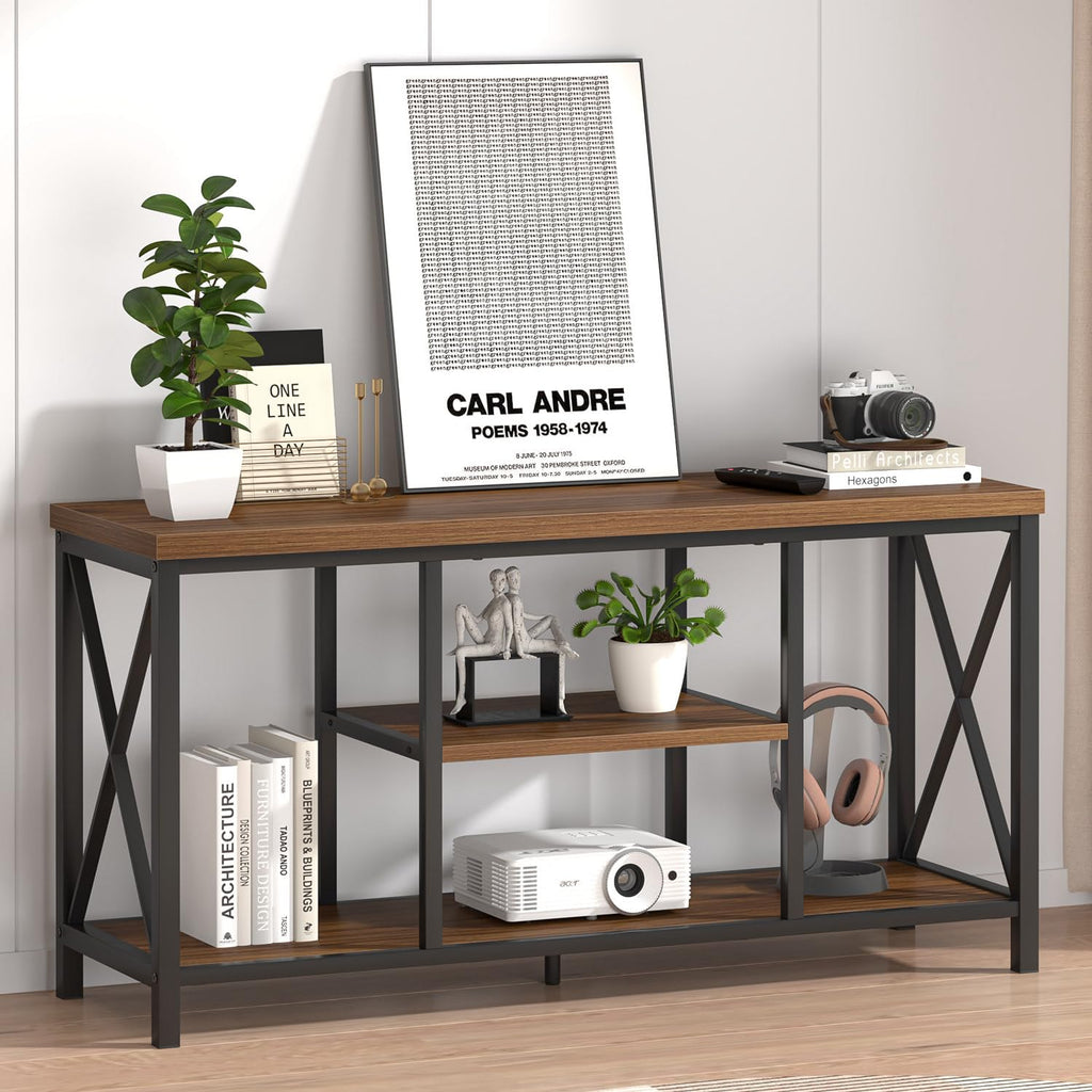 Modern Entertainment Center for TVs up to 55 Inch, Rustic Wood Television Stands, Industrial TV Console and TV