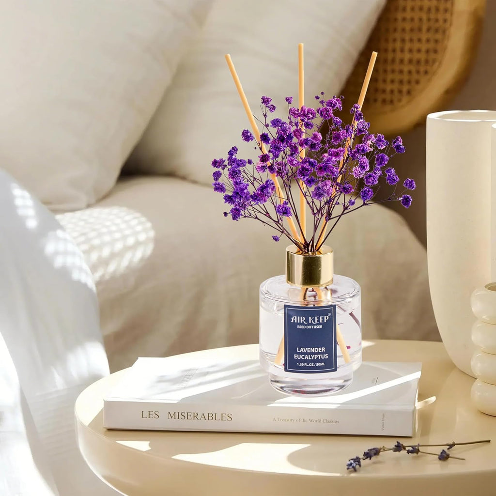 Reed Diffuser,Clean Linen Ocean Mist&Sea Salt Lavender Eucalyptus Oil Reed Diffusers Living Room Office - Set of 3
