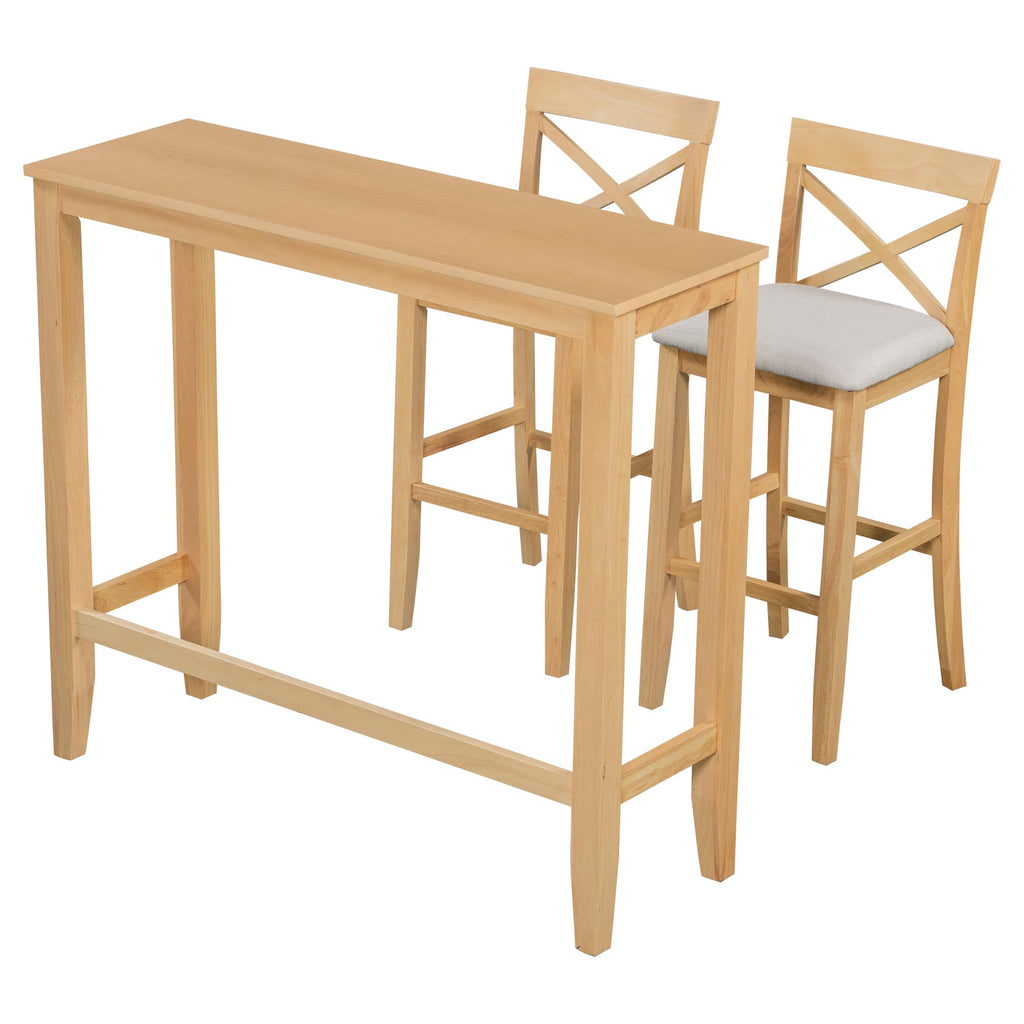 3 Piece Pub Table and Chair Set, Small Wood Counter Height Bar Table Set for 2, Breakfast Nook Table Set, 3 Piece