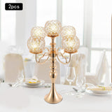 2 Pack Gold Candelabra Centerpiece 5 Arms with Crystal Pendant 21.5 Inch Tall Floor Crystal Chandelier Crystal Beaded
