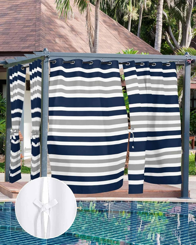 Outdoor Curtains Waterproof, Navy Blue Privacy Screen Outdoor Front Porch Decor, Grommet Outside Curtains for Porch