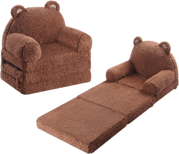 Kids Sofa Chair, in-1 Foldable Couch, Sherpa, Bear Brown