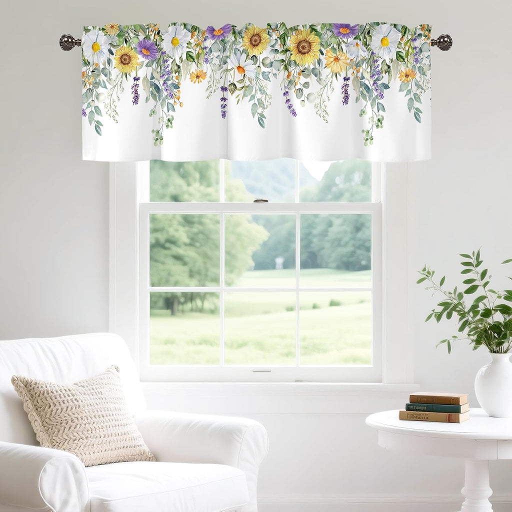 Spring Wildflower Flower Valance for Windows,Window Treatment Curtains Rod Pocket Sheer Small Short Valance for