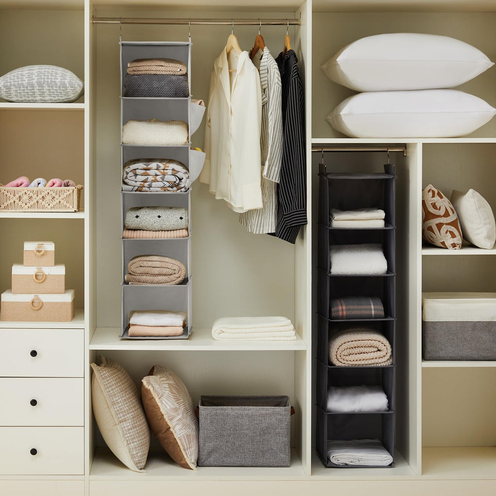 Hanging Closet Organizer and Storage, 6-Shelf, 2 Packs, Light Grey