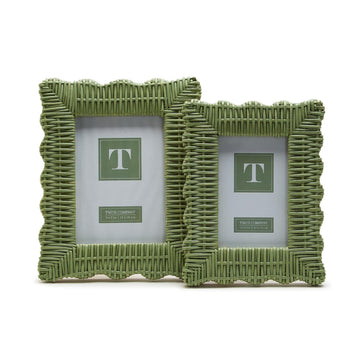 Set of 2 Rattan Photo Frames, Includes 4x6 and 5x7 Inch Sizes, Artisan Crafted, Home Decor Accessories (Green Wicker