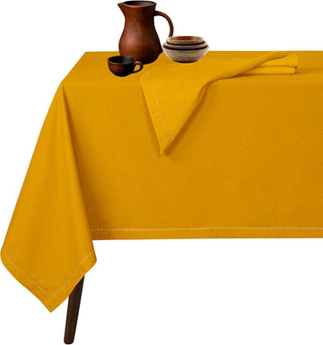 Tablecloth 52x70 Inches - 100% Cotton, Durable, Wrinkle-Free, Machine Washable Table Cover, Parties,