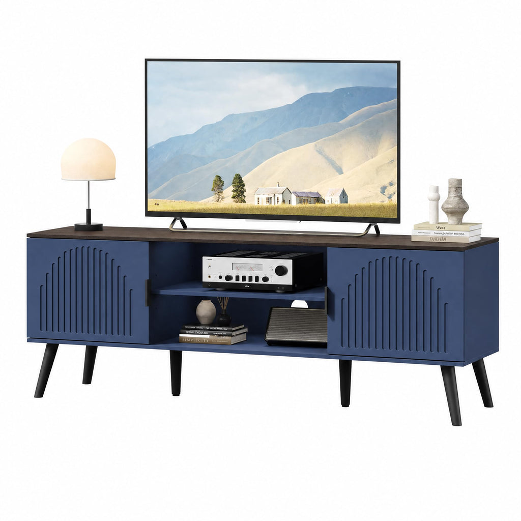 TV Stand with Open Shelves for 55/60 Inch TVs, Mid Century