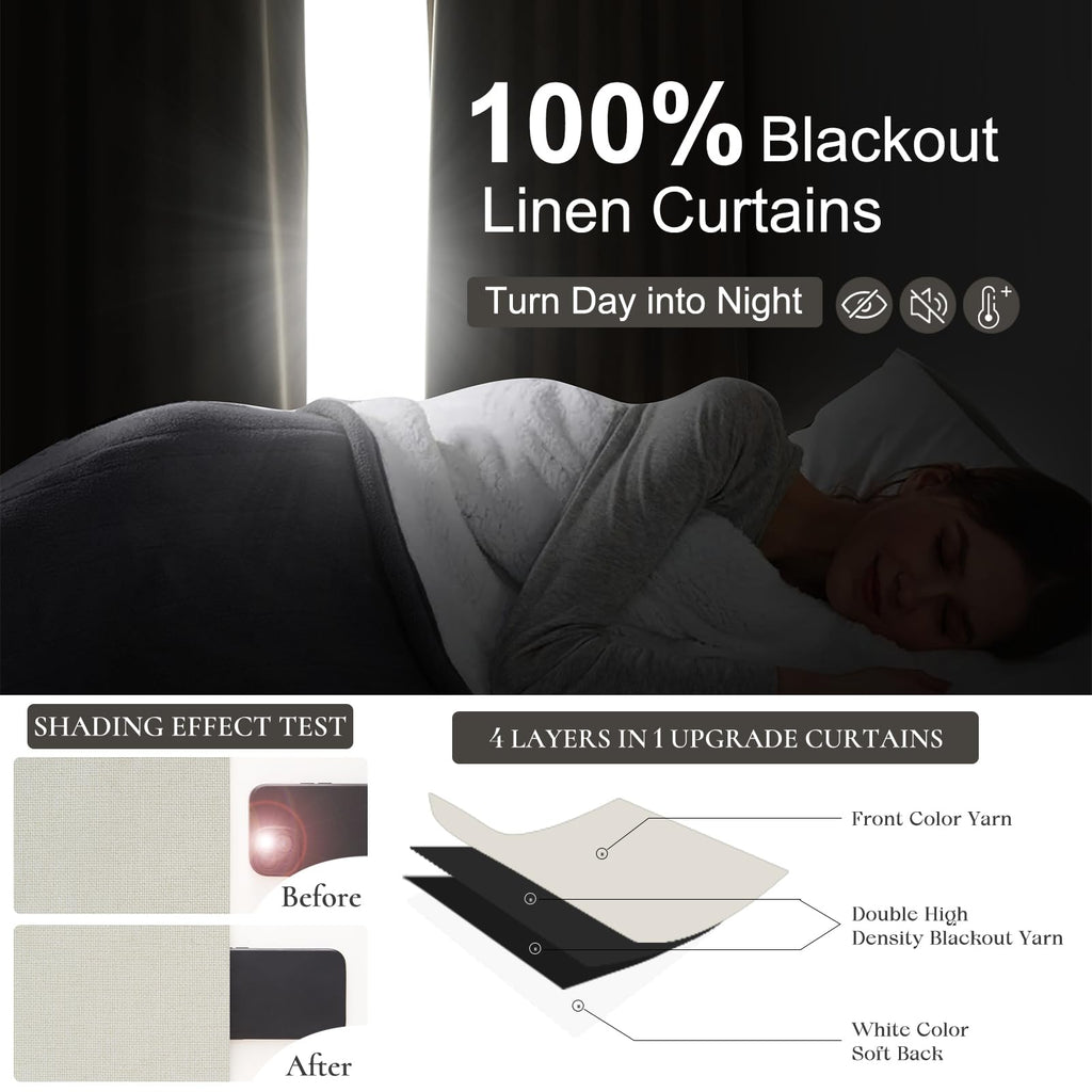 Pleated Beige White Curtains 94 Inches Long 2 Panels Burg, Energy Efficient Decorative Total Blackout Curtain Wide