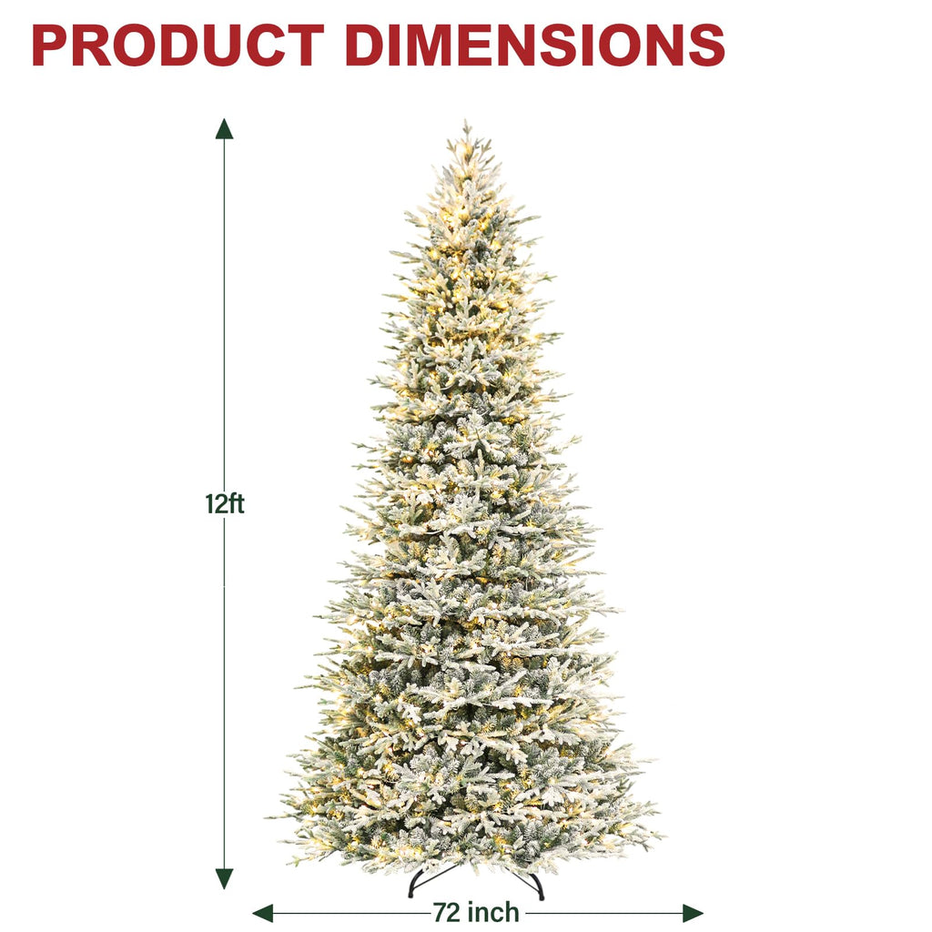 12 ft Prelit Christmas Tree with Realistic Flocked PE Foliage