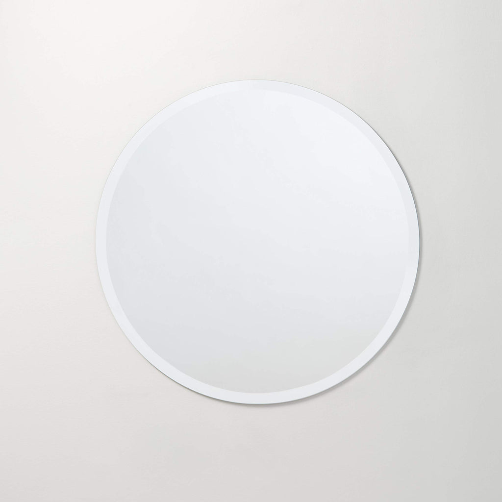 Frameless Round Mirror, 18" Diameter Circle Bathroom Wall Mirror w/Beveled Edge