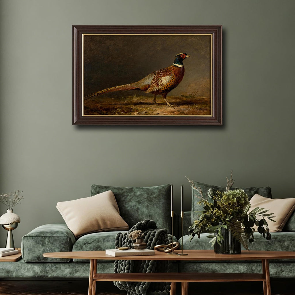 Antique Framed Pheasant Canvas Wall Art, Vintage Bird Portrait Oil Painting Canvas Prints, Traditional Farm Wall