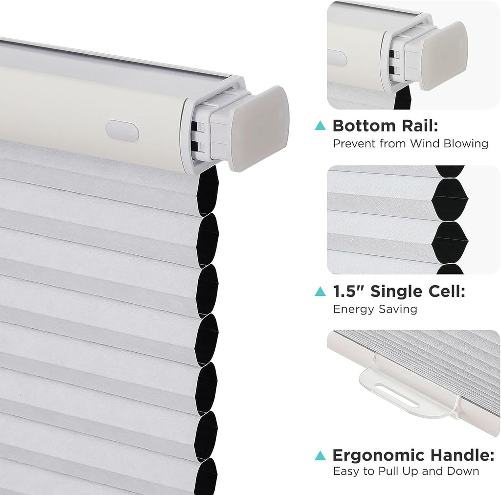 No Tools No Drill Window Blinds for Indoor Windows, Blackout Shades Cellular Shades Cordless, No Drill Blinds for