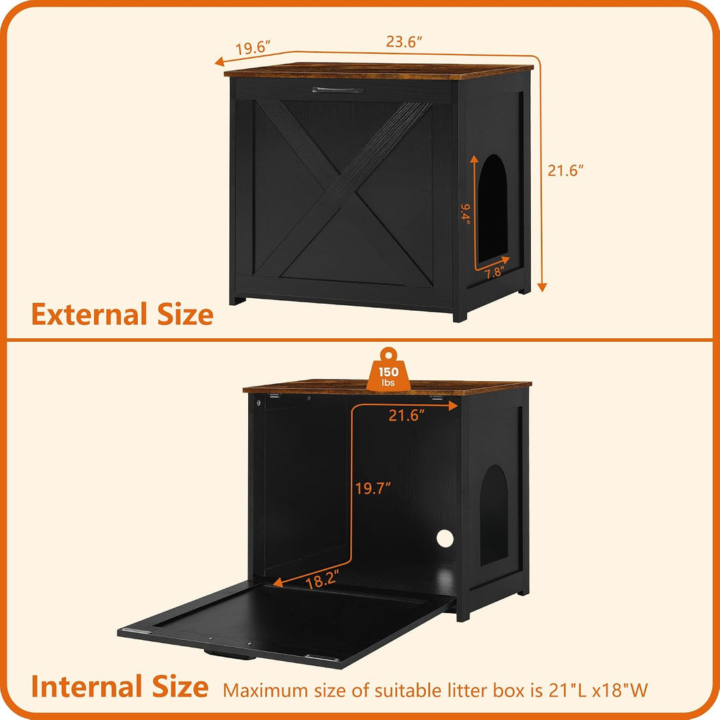 Cat Litter Box Enclosure, Hidden Litter Box Furniture, 23.6 Inches