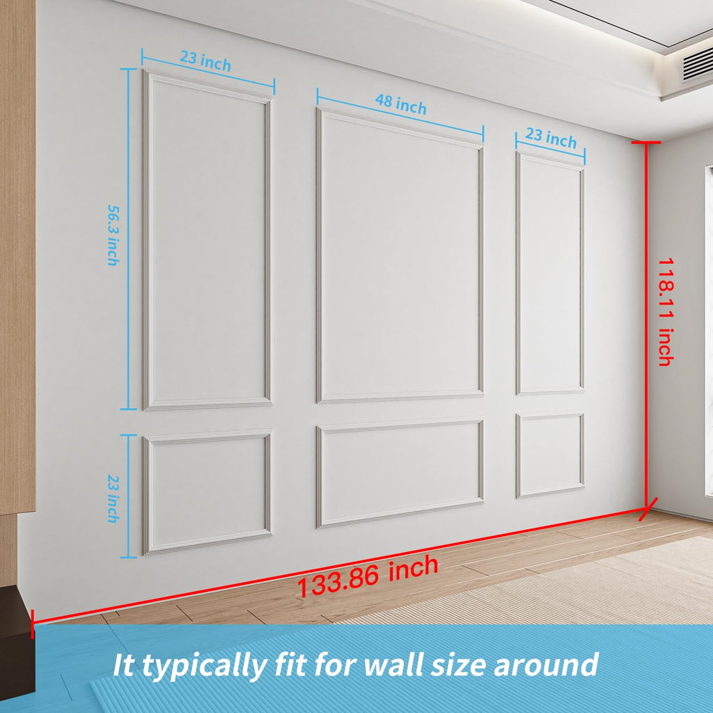 Pre-Cut Wall Molding Set, Ready-to-Assemble Panels, 3 Top 3 Bottom