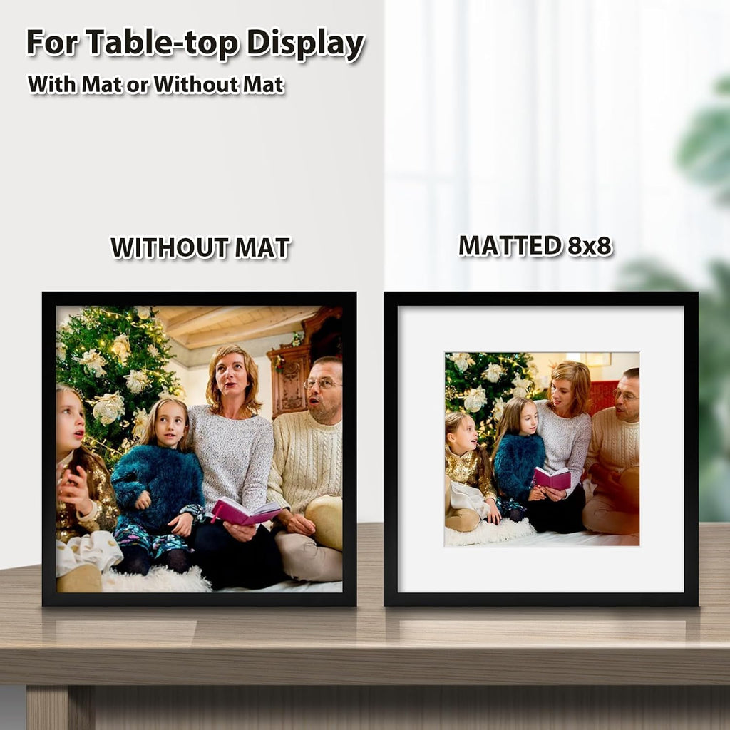 12x12 Frame Set of 9, Wooden 12 by 12 Square Picture Frames with Plexiglass for Picture 8x8 with Mat or 12x12 without
