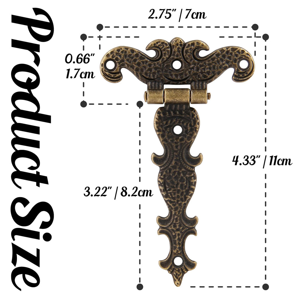 4-Piece Tee-Strap Hinge Set - Heavy Duty, Antique Bronze Decorative Hinges for Barn Door, Gate (4.33" x 2.75")