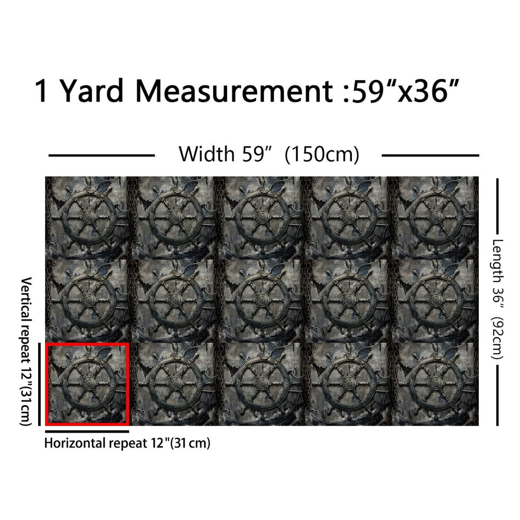 Gothic Ship Rudder Fabric By The Yard, Retro Map Upholstery Fabric, Scary Ocean Chain Decorative Fabric, Pirate Theme