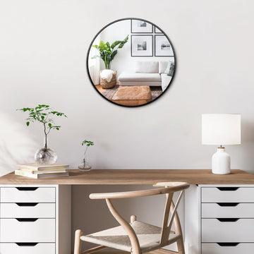Round Metal Wall Mirror, 12 Inch, Black Frame Bathroom Mirror