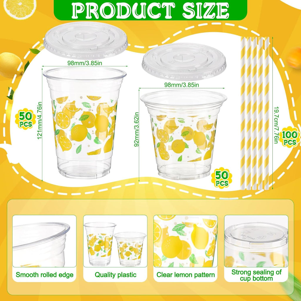 Lemonade Stand Supplies Kits Include 1.3 Gallon Clear Plastic Drink Dispenser with Spigot 100 Set Lemonade Cups - Set of 2