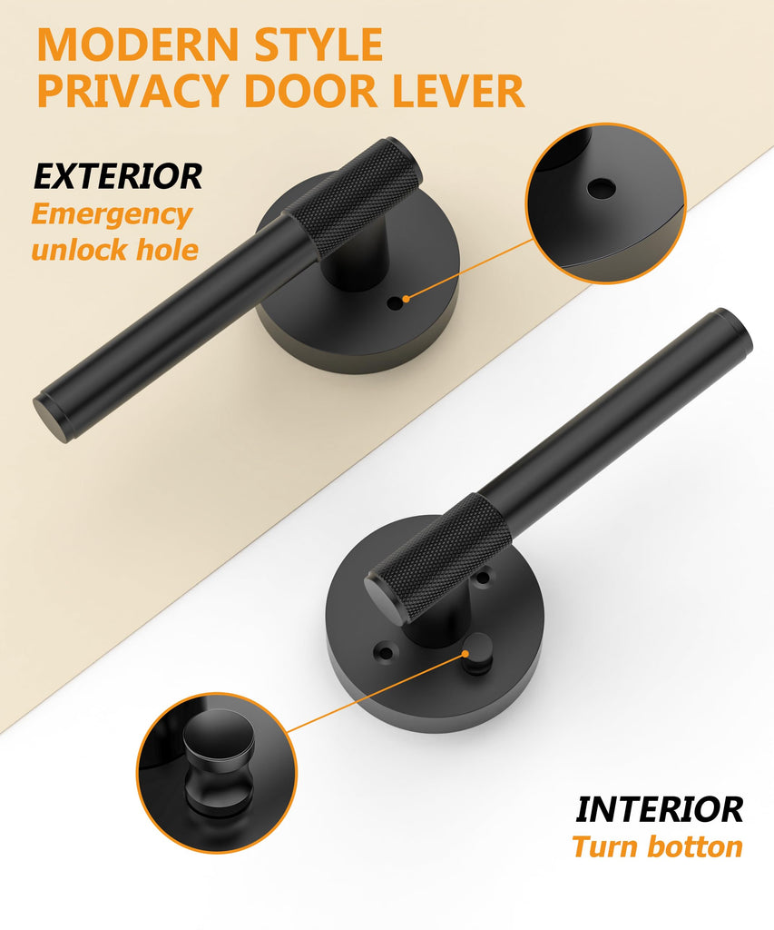 6 Pack Matte Black Privacy Interior Door Handles